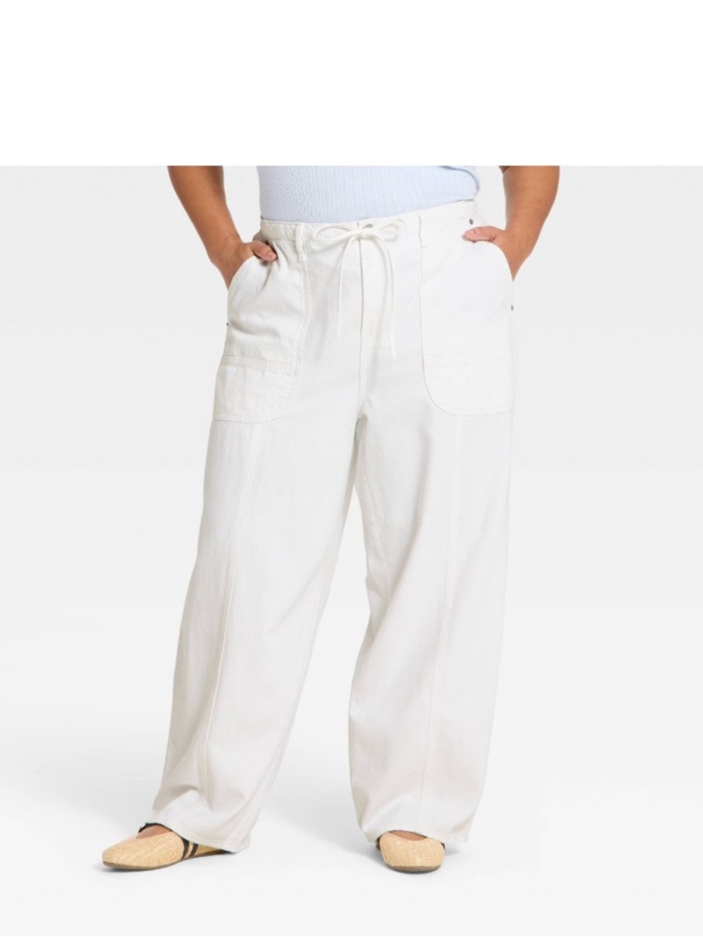2X Wide-Leg Drawstring Pants - White